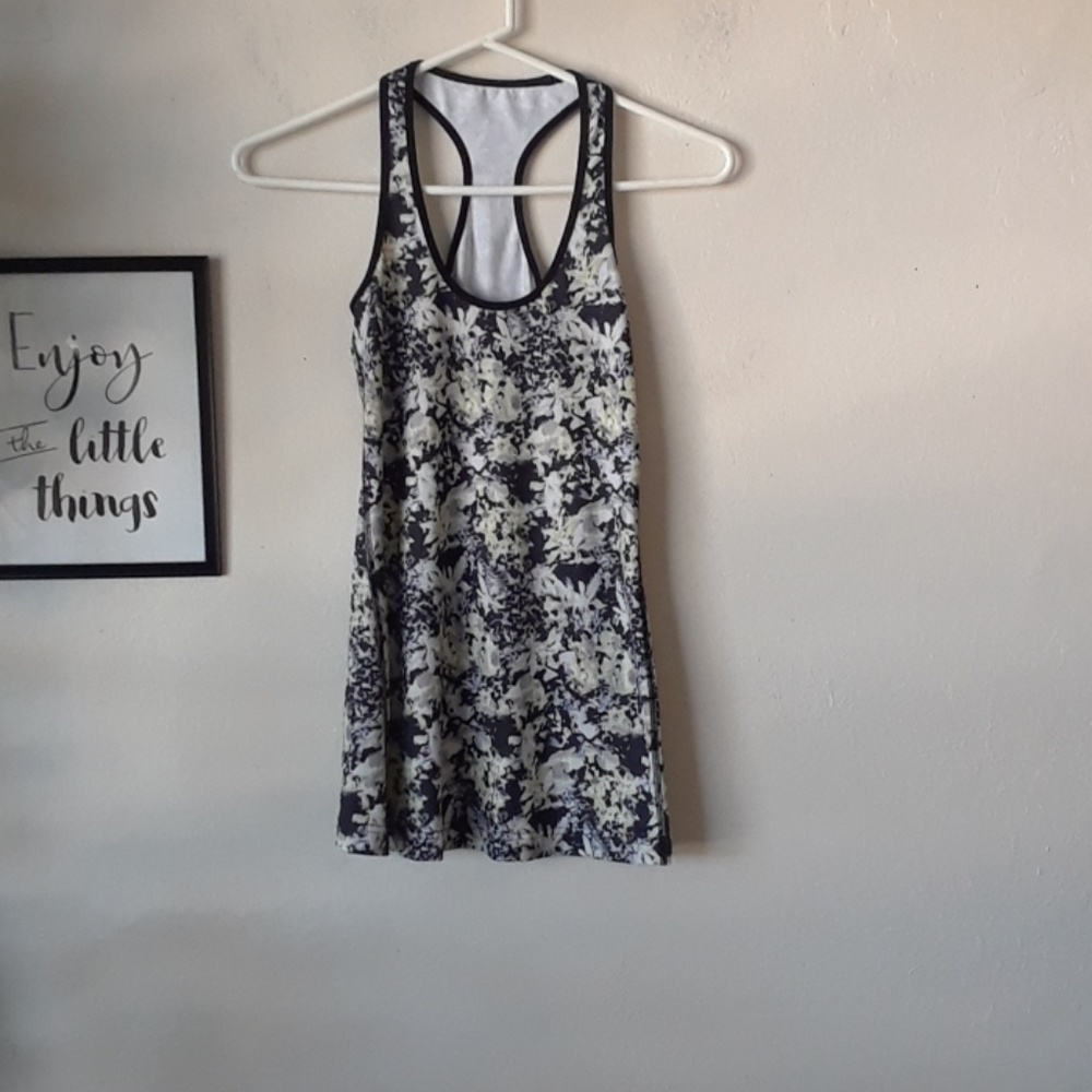 Lululemon Cool Racerback Athletic Tank Top Floral Print Black Lime S